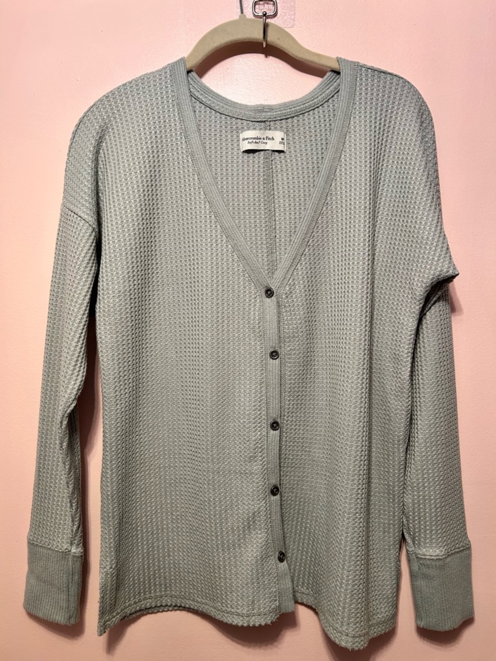 Abercrombie & Fitch Sage Green Waffle-Knit Button Cardigan